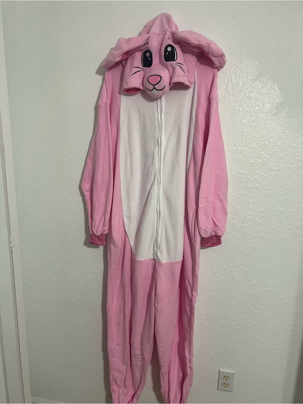 Pajama One Piece SIZE XL Easter Pink/White Cosplay Costume Pockets Zipper Bottom